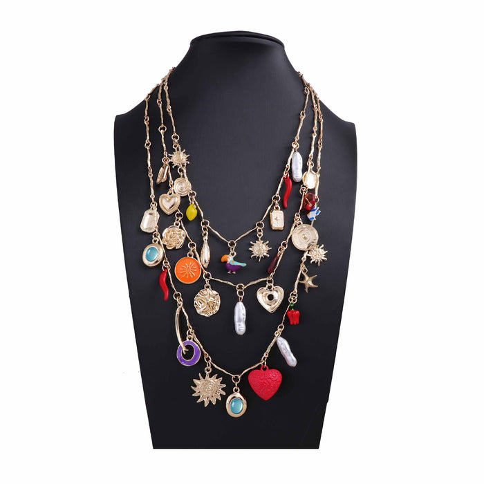 Wholesale drop oil red love alloy sunflower pendant multi-layered necklace