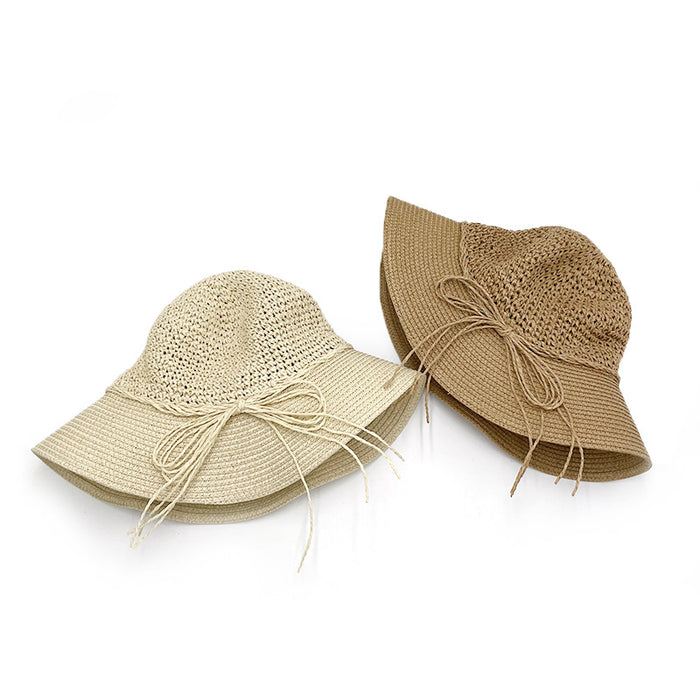 Wholesale Hat Women's Fisherman Hat Sun Protection Hat Large Brim Spliced Paper Straw Hat
