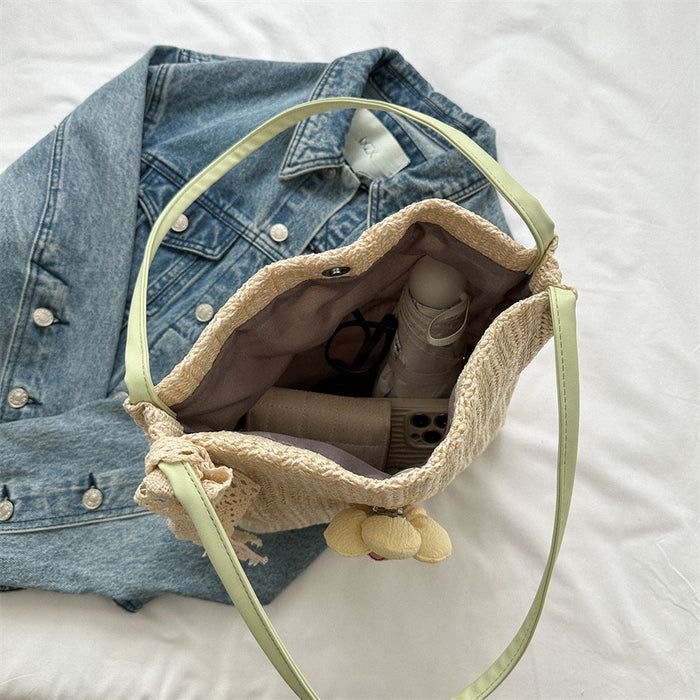 Wholesale Popular woven tote bucket bag, large capacity straw woven bag