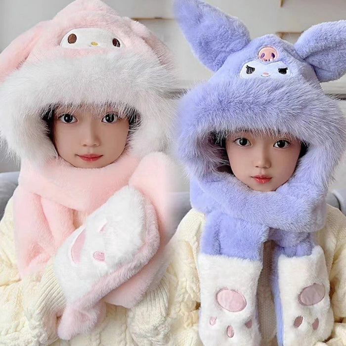 Wholesale Winter children' s hat three-piece plush cartoon cute hat f