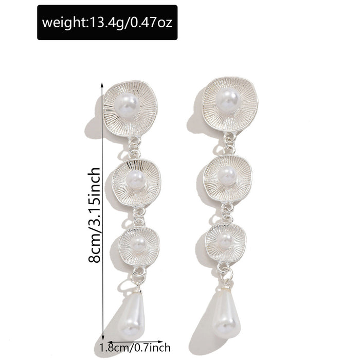 Wholesale Round tassel pearl earrings with a light luxury and high-end feel, exaggerated personality, long water droplet earrings