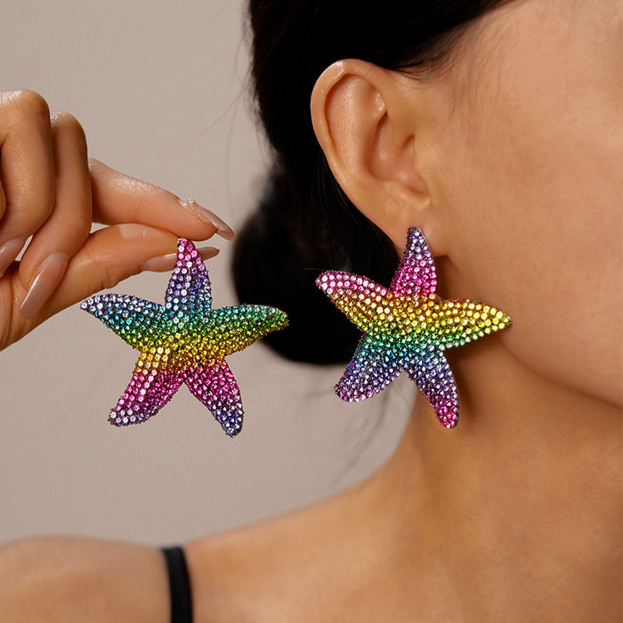 Wholesale Light luxury diamond studded starfish silver needle earrings with simple personality, niche temperament, and high-end feel