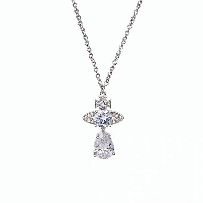 Wholesale   Saturn Necklace  Tears Diamond Pendant Necklace Women's Clavicle Chain