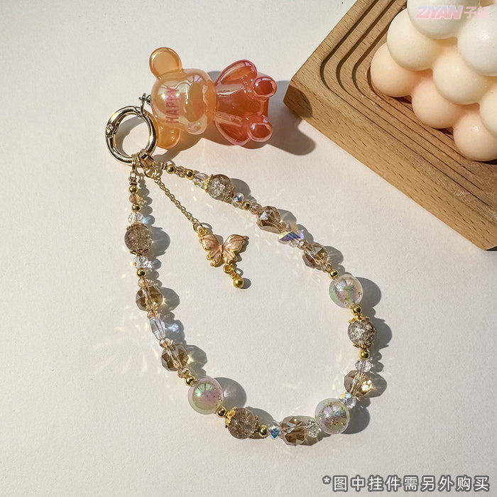 Wholesale Beaded Popcorn Crystal Beads Mobile Phone Chain Alloy Butterfly Gold Beads Keychain