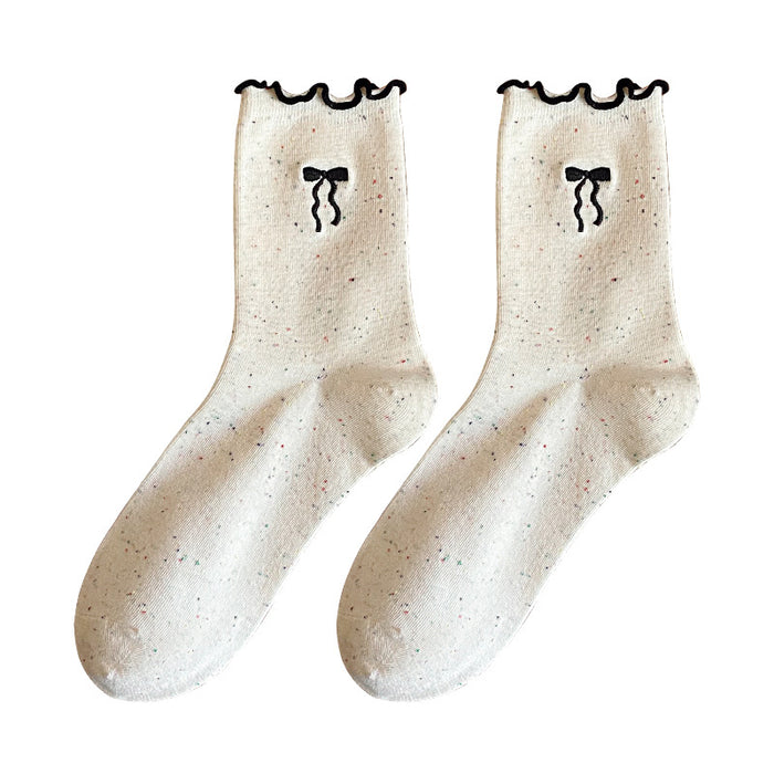 Wholesale Lace bow socks Embroidered mid tube socks Stacked socks