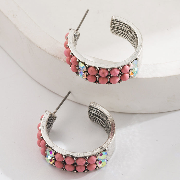 Wholesale Turquoise Western Ethnic Style Retro C-Shaped Earrings
