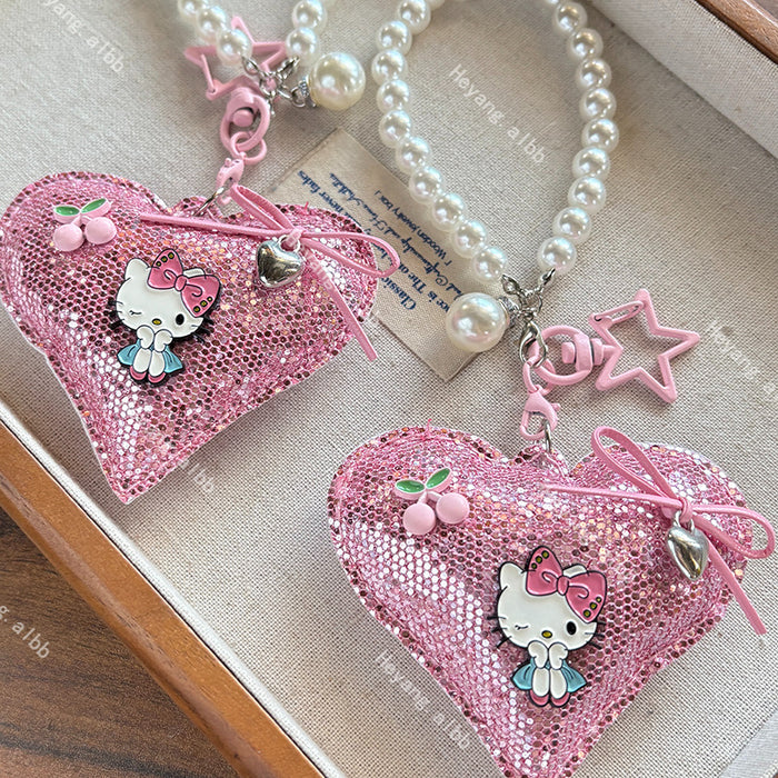 Wholesale Cartoon Cat Pink Heart Pearl Pendant Versatile Bag Accessory Trendy Girl Accessory