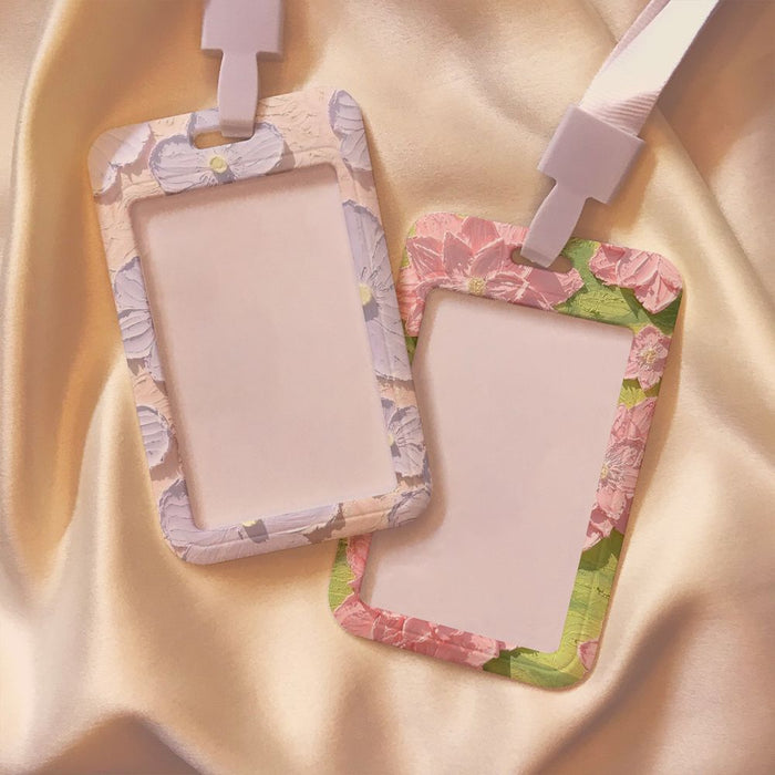 Wholesale Oil Painting Flower Card Holder with Lanyard Keychain