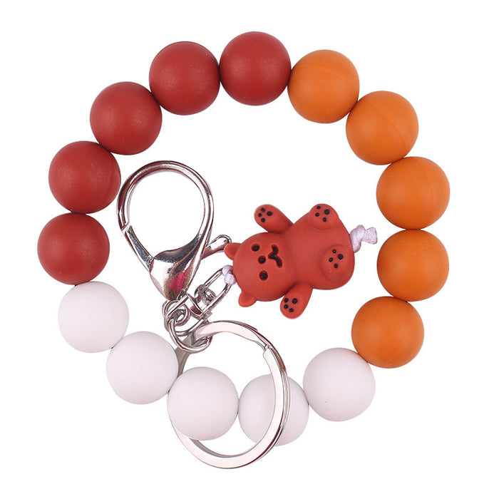 Wholesale Cartoon Animal Keychain Handmade Beaded Bracelet Key Ring