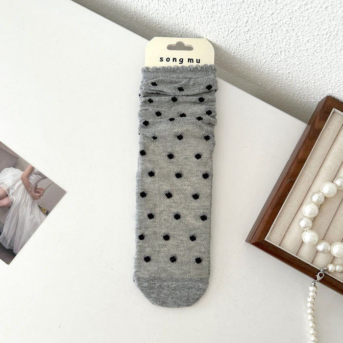 Wholesale Thin mid tube bow lace pile socks with mesh breathable cotton