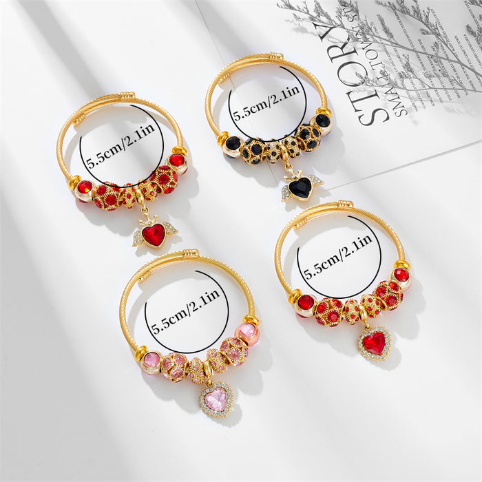Wholesale Angel Wing Heart Design Stainless Steel Bracelet with Crystal Beads Heart Pendant Jewelry Accessory MOQ≥2