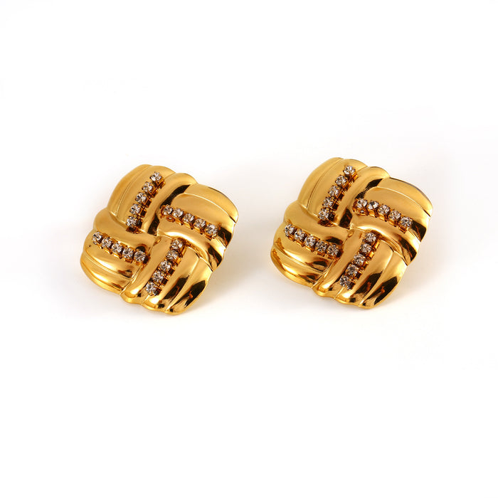 Wholesale Original Design Stainless Steel Square Earrings Set with Zircon, Light Luxury and High Grade Jewelry