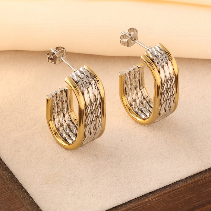 Wholesale New titanium steel earrings with gold electroplating, fashionable and simple earrings, 5-wire spliced stainless steel earrings