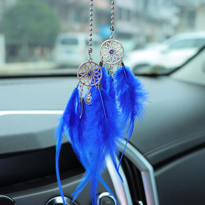 Wholesale Alloy White Feather Dream Catcher Car Hanging Decoration Rearview Mirror Pendant