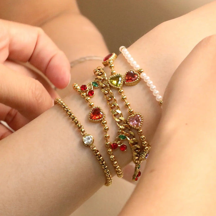 Wholesale Mixed Color Heart-Shaped Zircon Bracelet Niche Design Cherry Bracelet Stainless Steel Bracelet