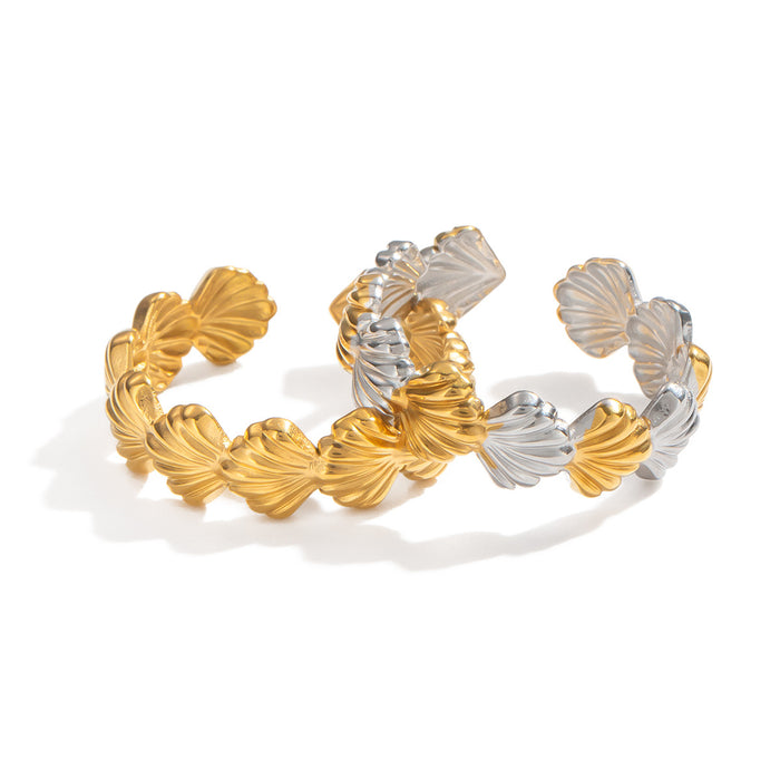 Wholesale Stainless steel color blocked shell open ring, niche and versatile jewelry wholesale