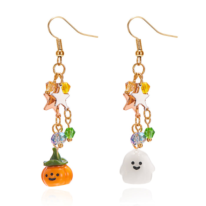 Wholesale  earrings for women creative personality five-pointed star asymmetric pumpkin ghost  party earrings
