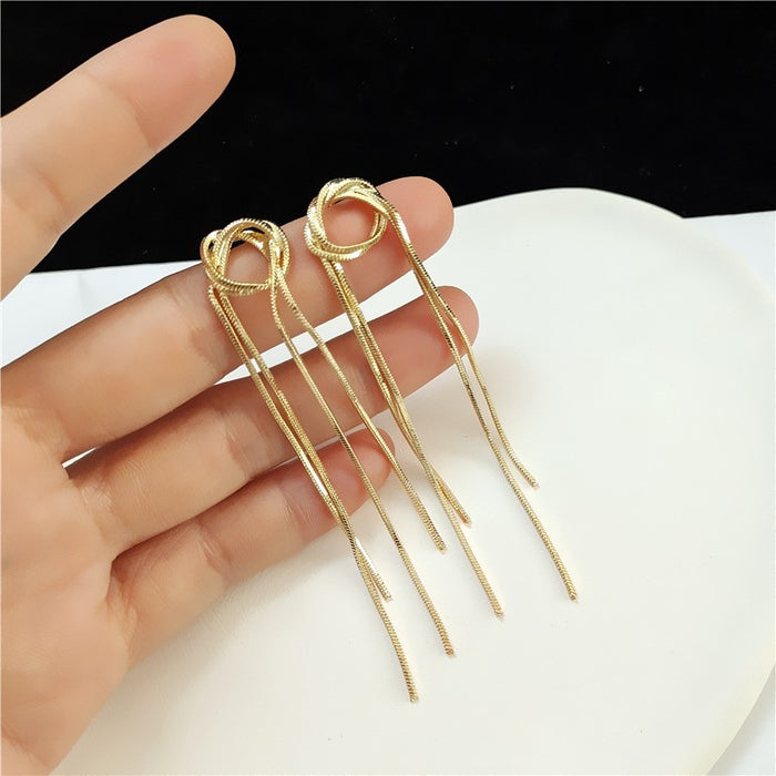 Wholesale Simple gold long tassel earrings with high-end design, light luxury, niche earrings, new trendy, exquisite and versatile earrings