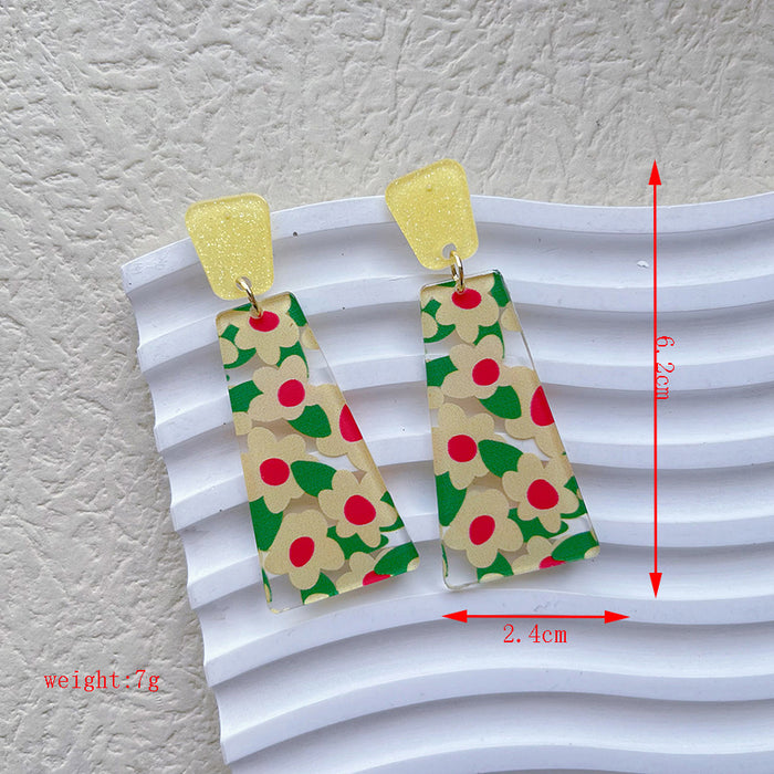 Wholesale cartoon print women's  floral long geometric earrings