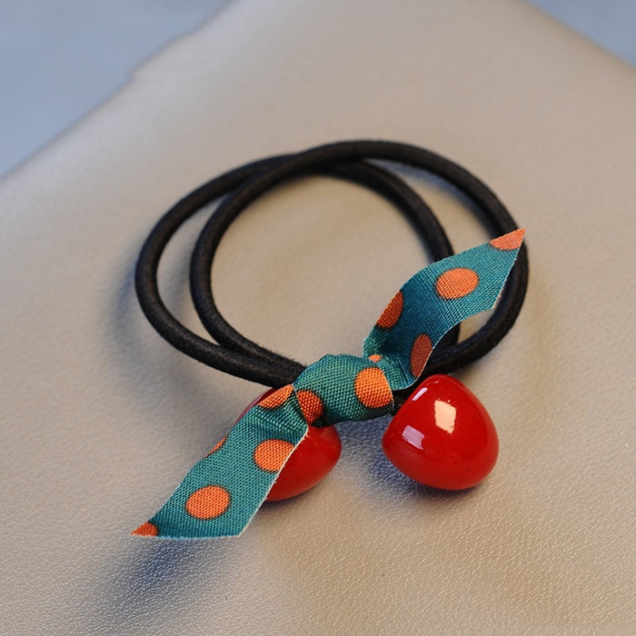 Wholesale Red Cherry Bow Hair Tie Ball Elastic Hair Band Headband Rubber Band Hair Accessories