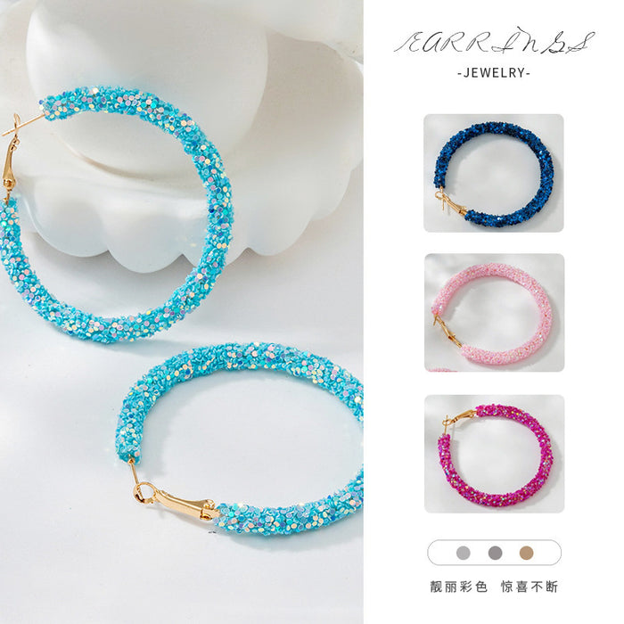 Wholesale Candy-colored shiny rice bead large hoop earrings for women,  sweet earrings