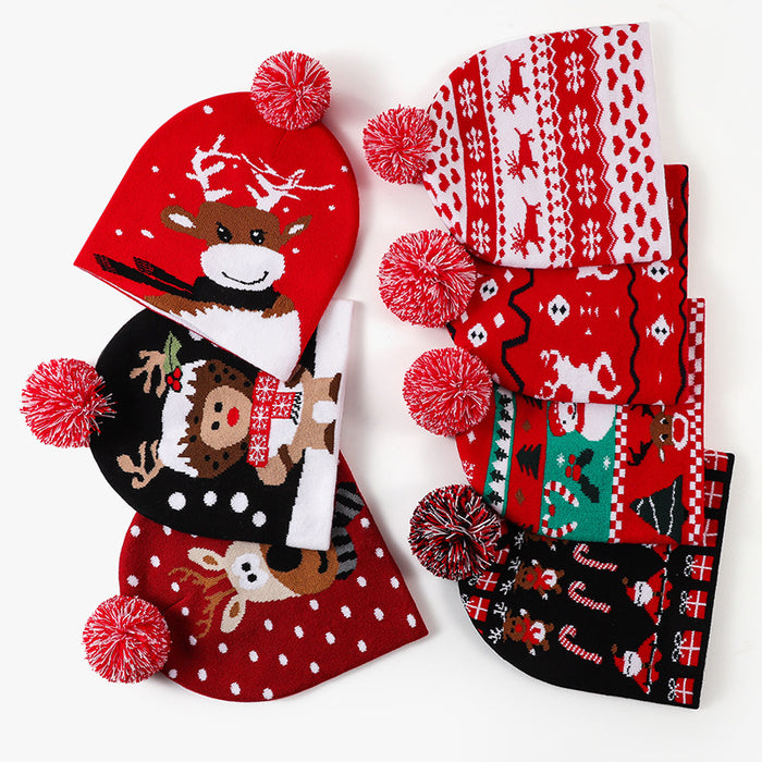 Wholesale Christmas Knitted Hats Led Light Hats for Men and Women,  Versatile Jacquard Woolen Hats with Fur Balls