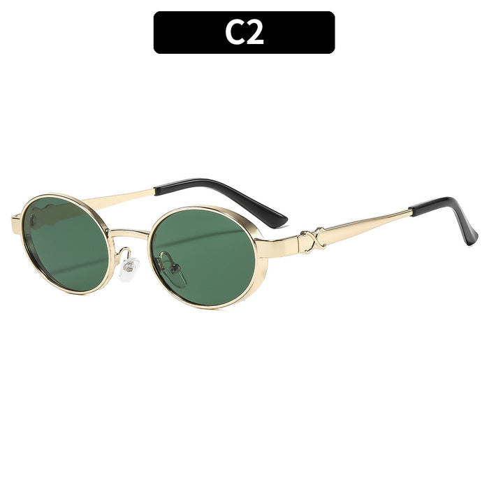 Wholesale Gold Metal Oval Vintage Punk Sunglasses UV400 Trendy