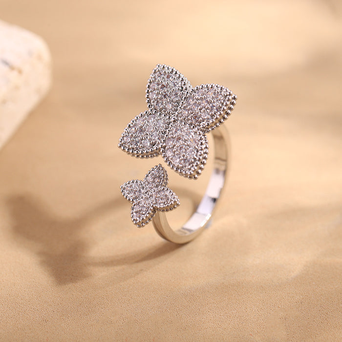 Wholesale Women's Simple Opening Finger Ring Ring Four Leaf Flower Versatile Light Luxury Ring