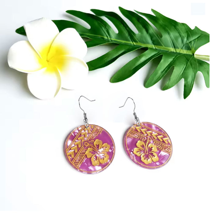 Wholesale Stylish Hibiscus Flower Drop Earrings Acrylic Floral Print Jewelry Accessory MOQ≥2
