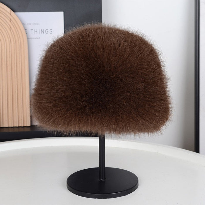 Wholesale New fur imitation fox fur flat top hat with thickened fur for warmth and ear protection round top