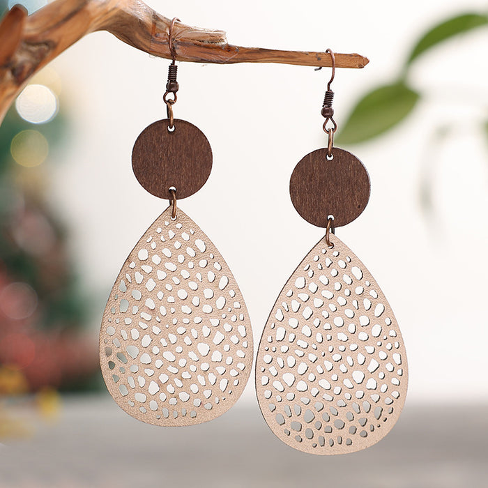 Wholesale Vintage hollowed out spider web spliced wood veneer earrings and earrings