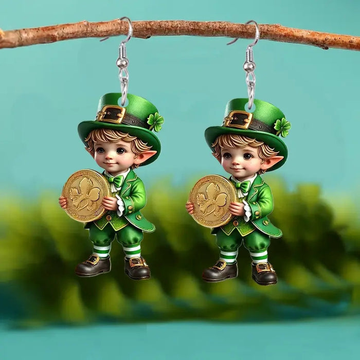 Wholesale Green Heart Acrylic Earrings St.  Patrick' s Day Fashion Accessory