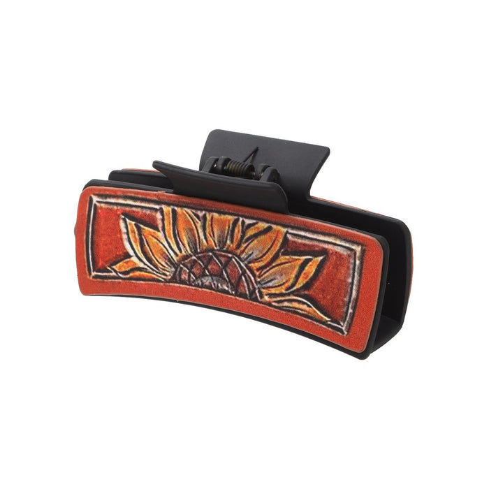 Wholesale Western Style Leather Hair Clip Sunflower Shark Clip Women' s Clip