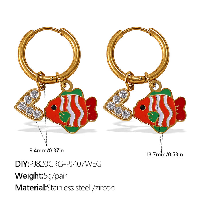 Wholesale Ocean Wind Oil Drop Octopus Turtle Pendant Earrings Stainless Steel Plated Cute Earrings