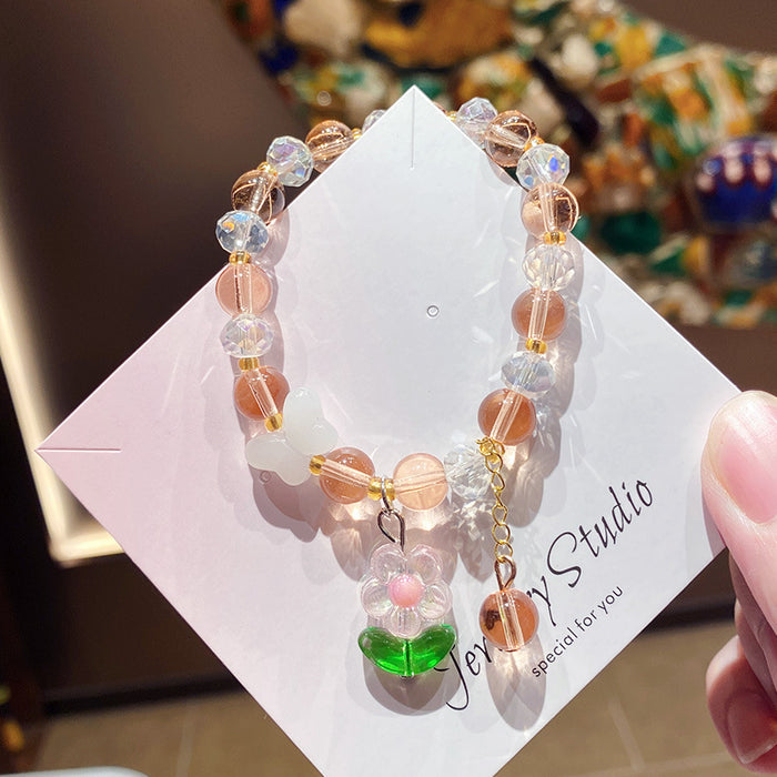 Wholesale Trendy Girls Flower Glass Beaded Bracelet Travel Souvenir Jewelry Accessory MOQ≥3