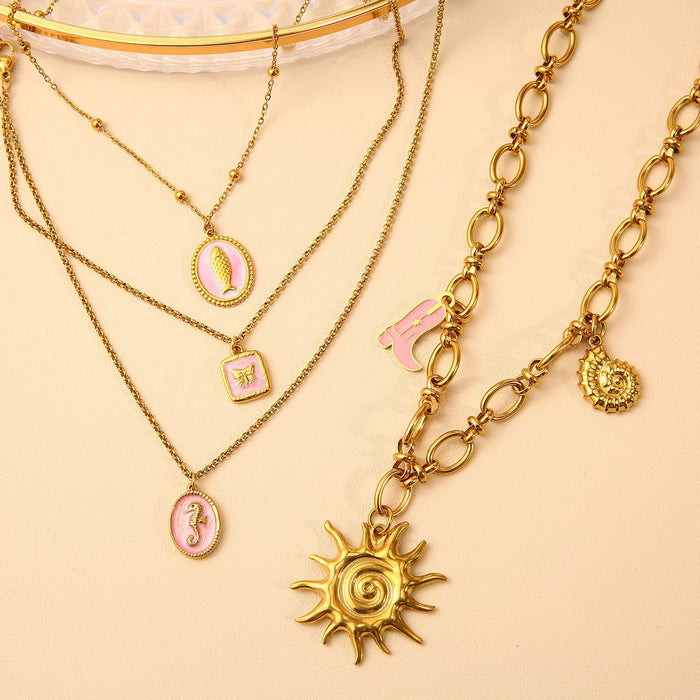 Wholesale Fashionable stainless steel ocean style necklace paired with pendant color preservation electroplating