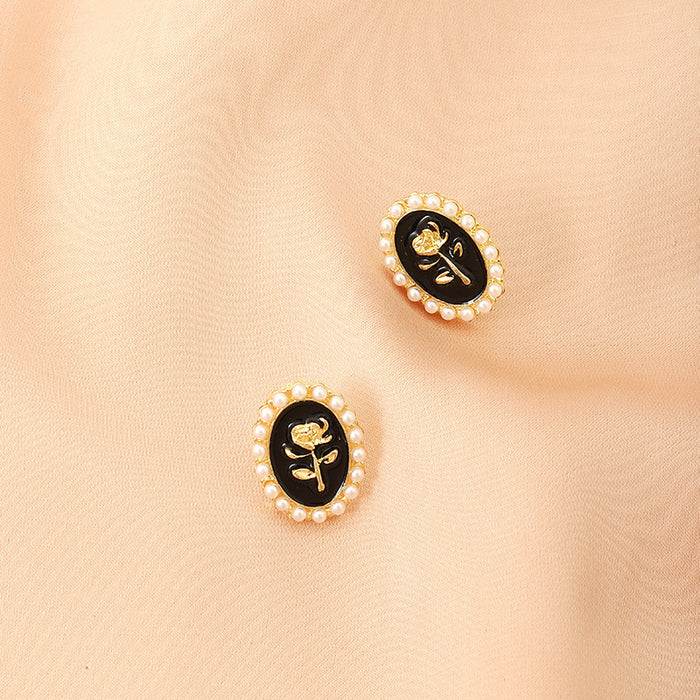 Wholesale  ear studs oil dripping Hong Kong style flower  pearl ear Jewelry earrings