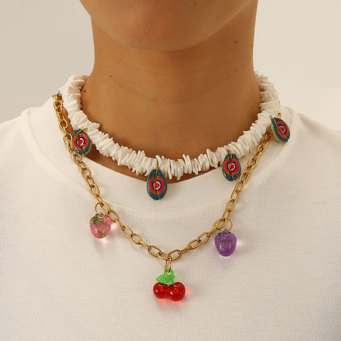 Wholesale Fashionable original scallop necklace with oil dripping eyes, sea scallop stainless steel chain hanging pendant necklace