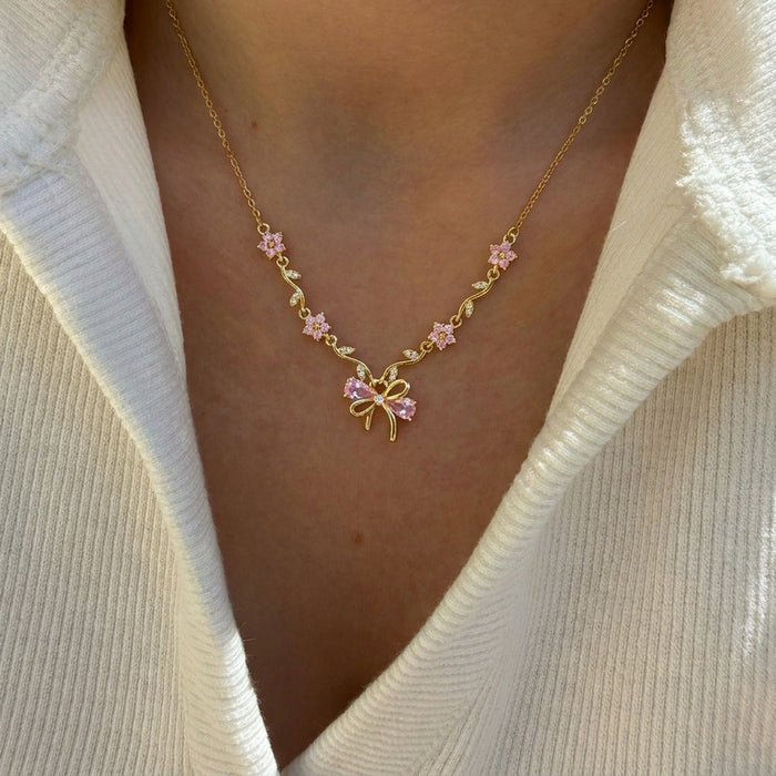 Wholesale Pink Crystal Butterfly Bow Rhinestone Necklace Bracelet Set Jewelry Accessory