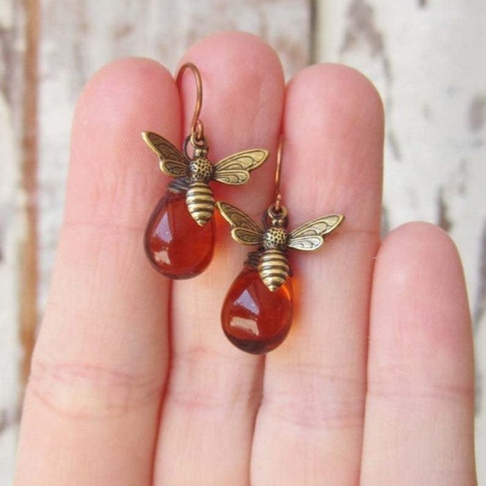 Wholesale Vintage Honeybee Droplet Earrings, Popular Droplet Amber Exaggerated Earrings, Jewelry