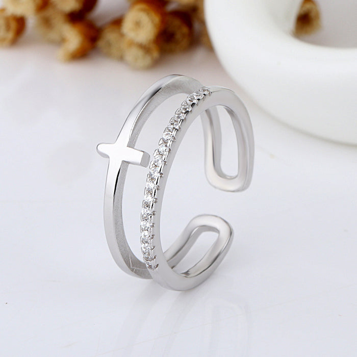 Wholesale silver opening copper ring cross double opening adjustable ring
