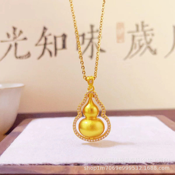 Wholesale Sand gold inlaid diamond gourd pendant necklace, female niche design, high-end 3D three-dimensional gold gourd pendant