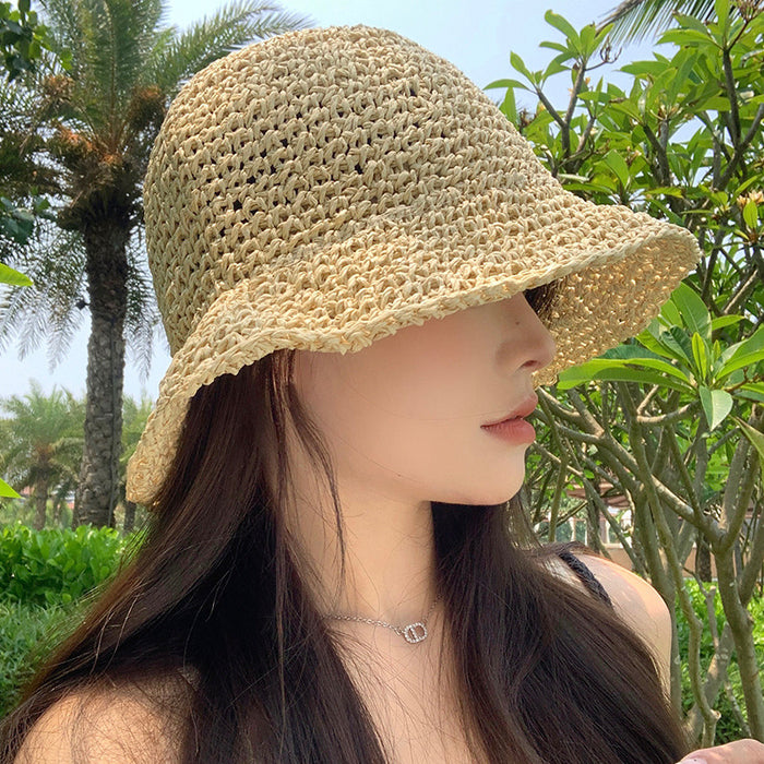 Wholesale Hollow out seaside vacation straw hat, sun protection sun hat, outdoor sun basin hat, fisherman hat