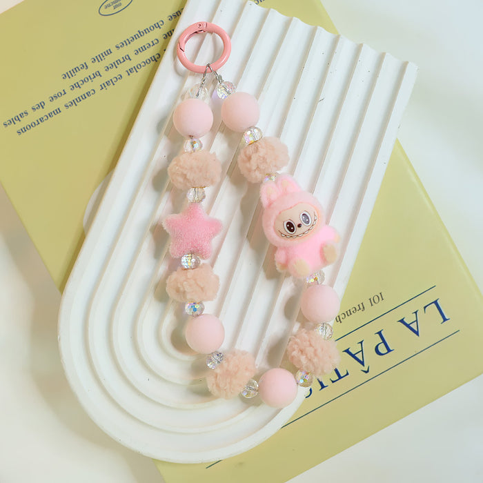Wholesale Plush doll bag keychain pendant flocking doll cute grain mobile phone accessories for women