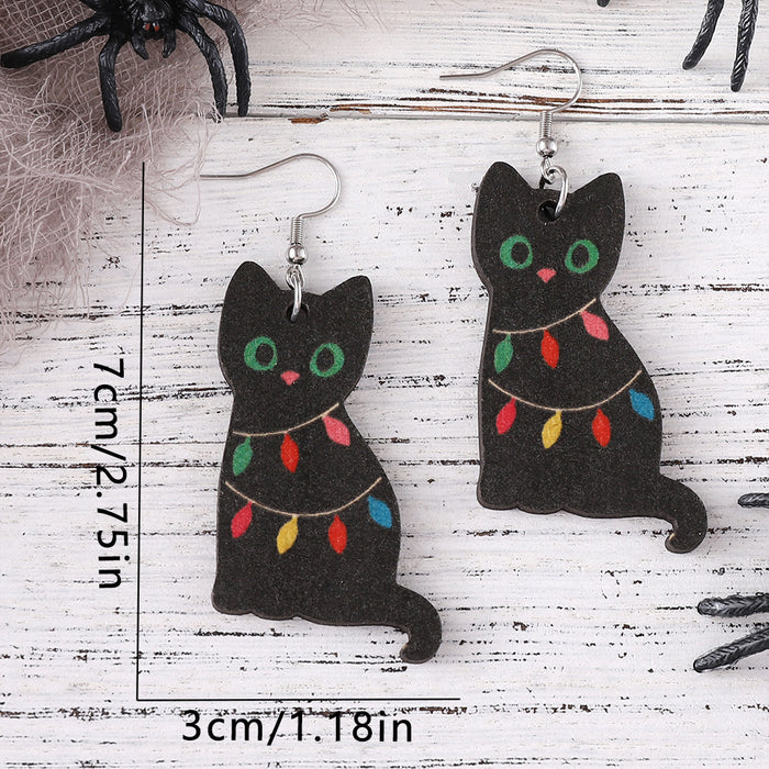Wholesale Christmas Lights Black Cat Pendant Earrings
