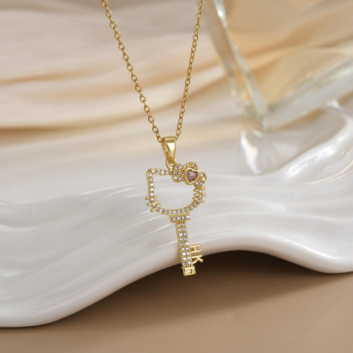 Wholesale Cat pendant micro-painted zircon copper gold-plated clavicle necklace