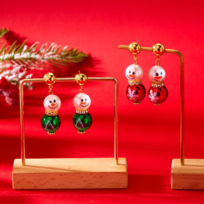 Wholesale Pearl Snowman Earrings Simple High-end Christmas Hat Snowflake Diamond Earrings