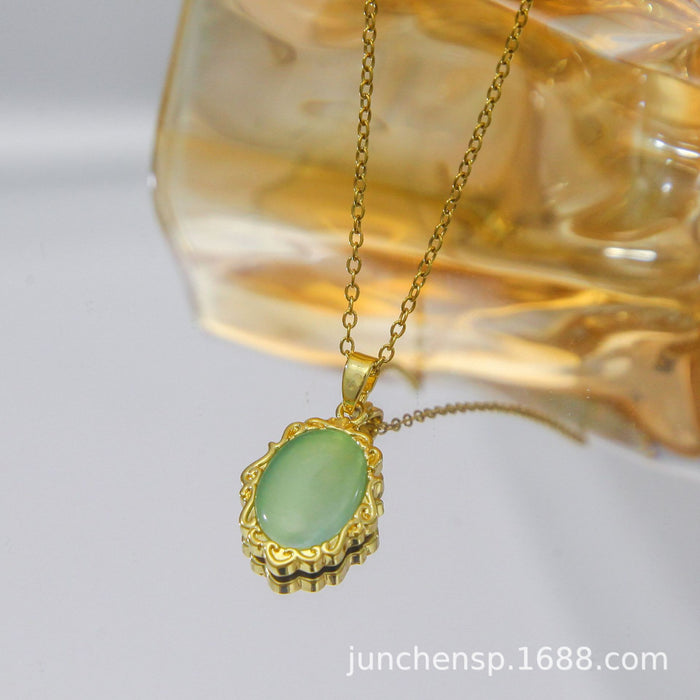 Wholesale Vintage light luxury lace, cat's eye stone, titanium steel that does not fade, light luxury, elegant and high-end necklace