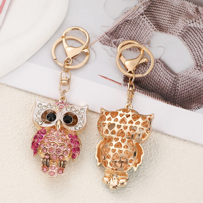 Wholesale Green Cartoon Owl Rhinestone Keychain Zinc Alloy Bag Charm MOQ≥2