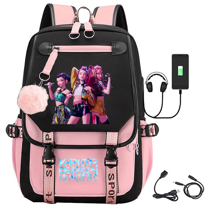 Wholesale K-pop movie merchandise printed backpack bag with pom-poms